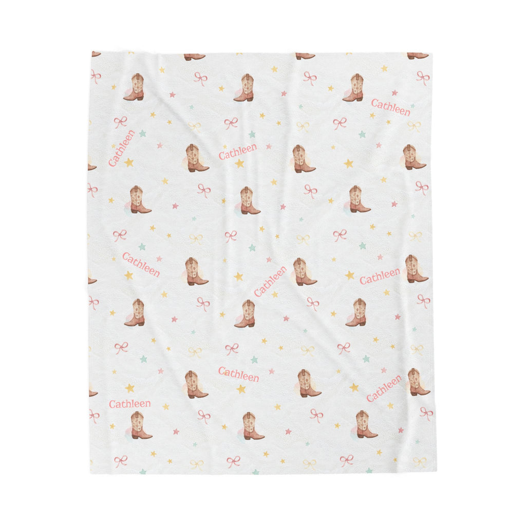 Cute Custom Name Cowgirl Pattern Velveteen Plush Blanket |