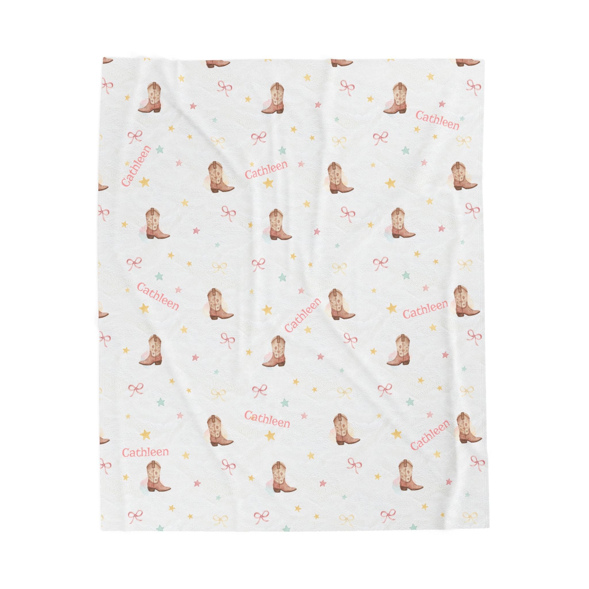 Cute Custom Name Cowgirl Pattern Velveteen Plush Blanket |