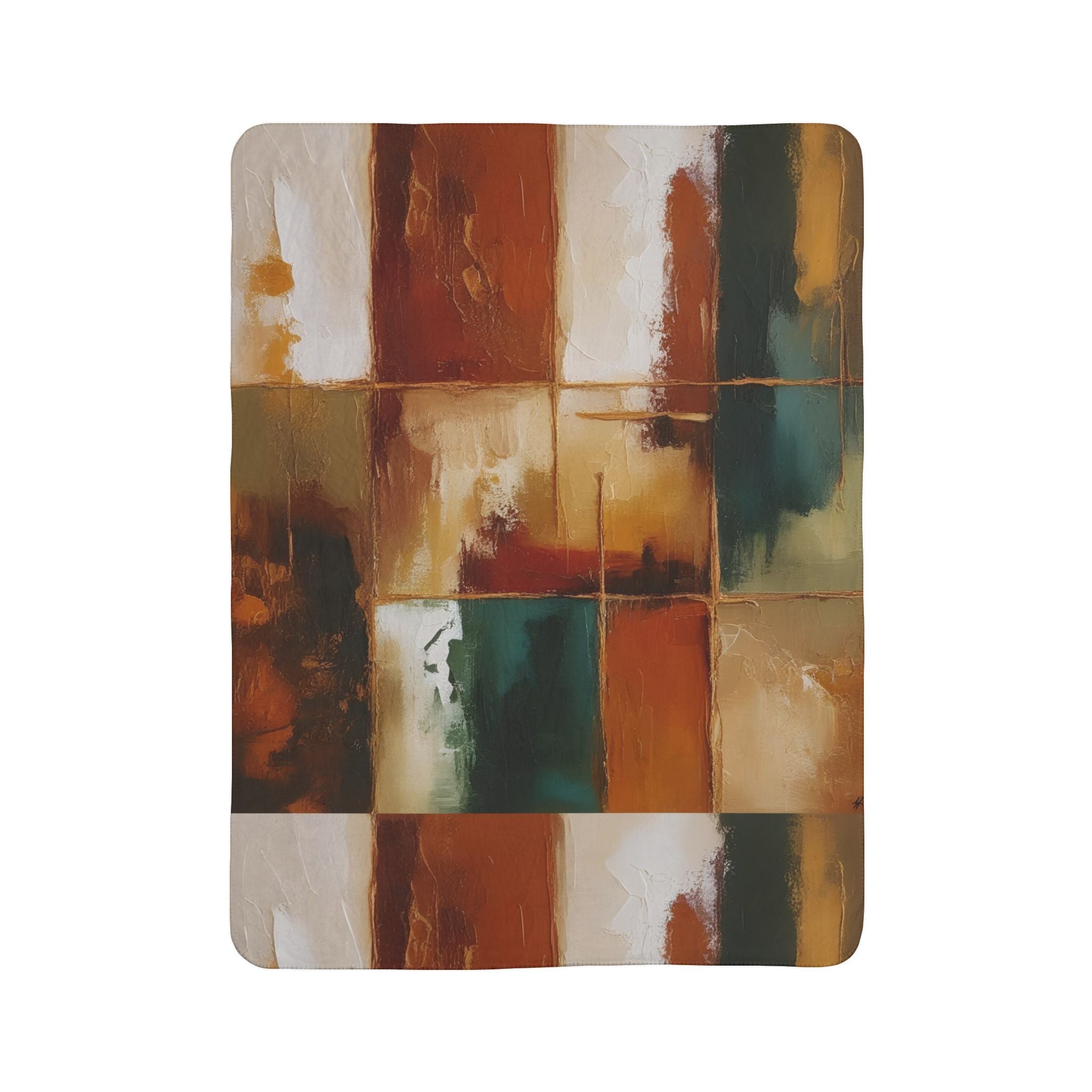 Abstract Color Block Autumn Art Fleece Sherpa Blanket